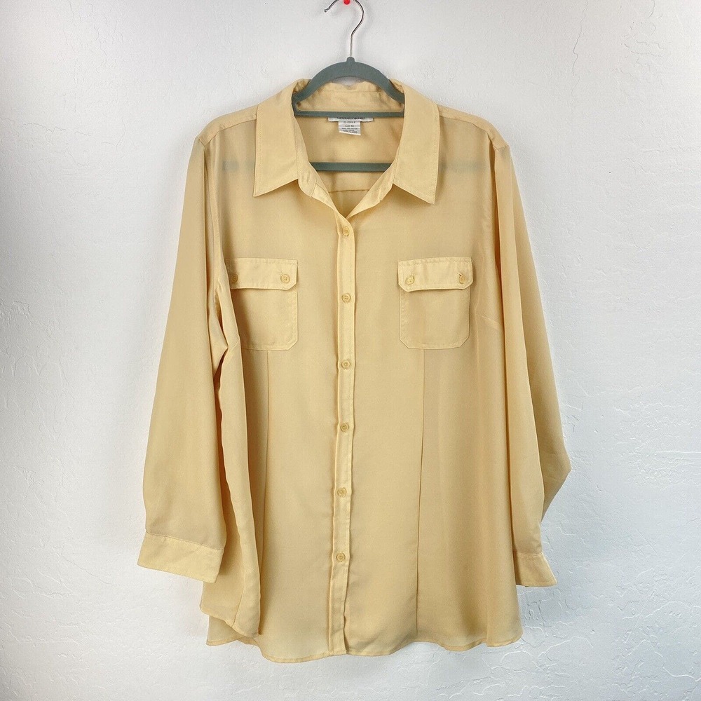 Chelsea Studio Long Sleeve Button Up Blouse Polyester Womens 1X Beige Pockets‎
